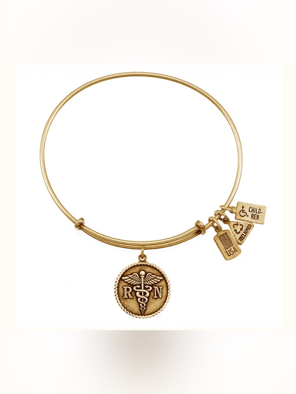 #J26-01z-06  -  Wind & Fire RN Caduceus Expandable Charm Bracelet Antiqued Gold
